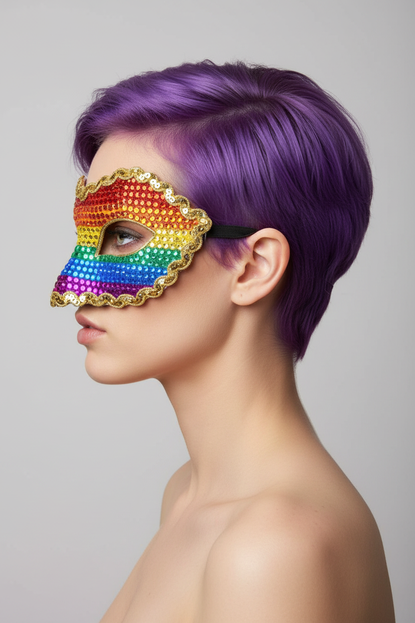 Rainbow Pride Mask - Purple Pixie Side Profile