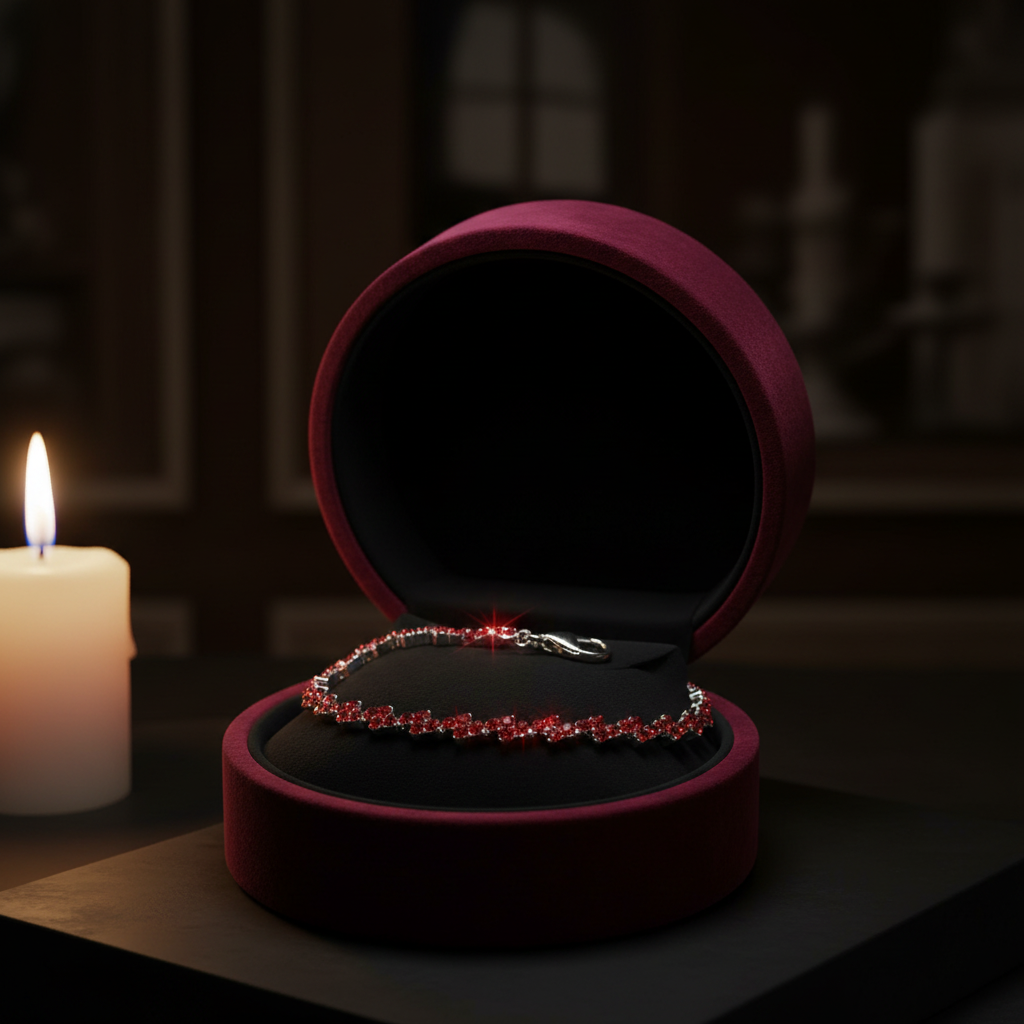 Red Bracelet in Velvet Box with Candlelight