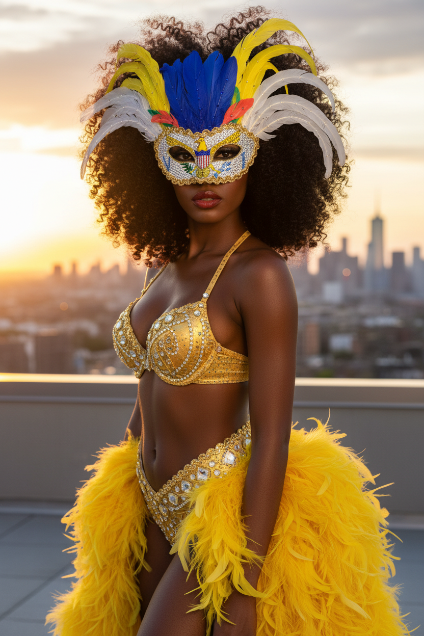 Rooftop carnival - afro & gold costume