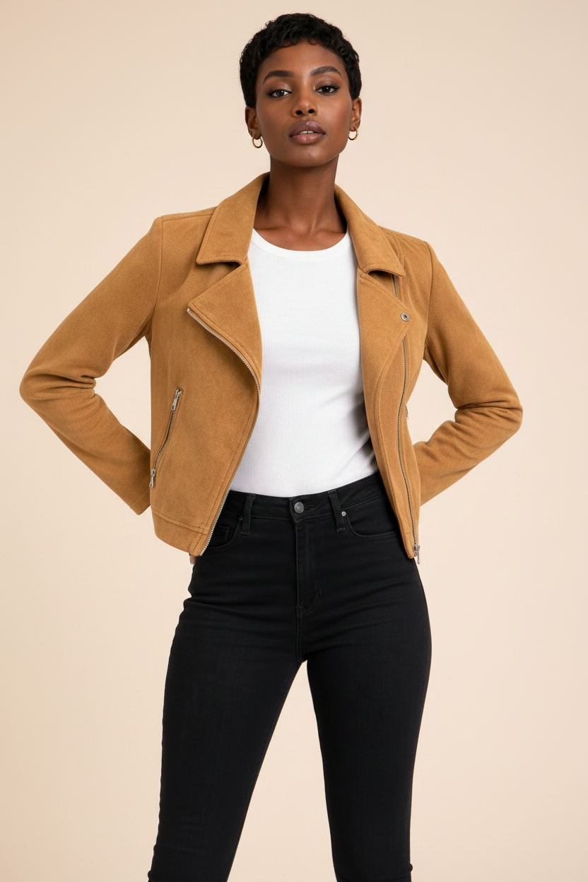 Tan Faux Jacket Model