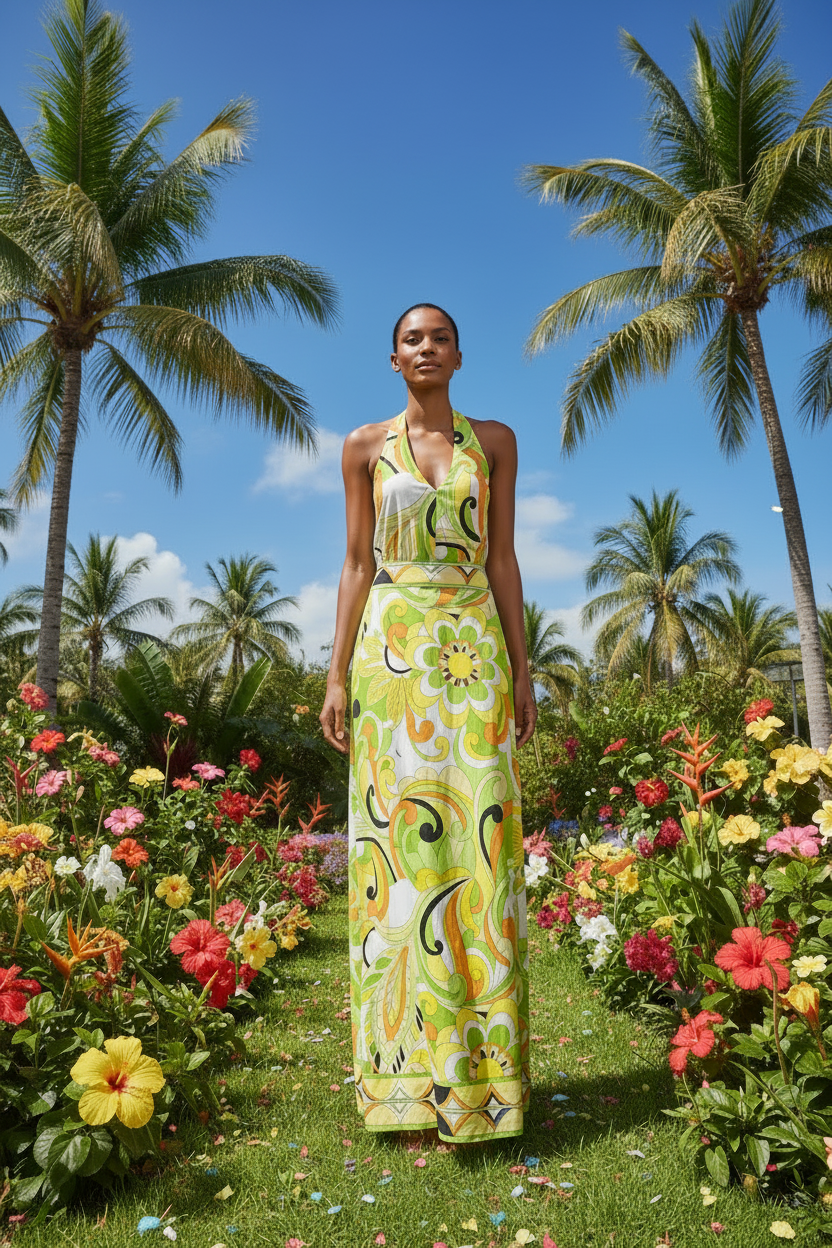 Tropical Floral Halter Dress