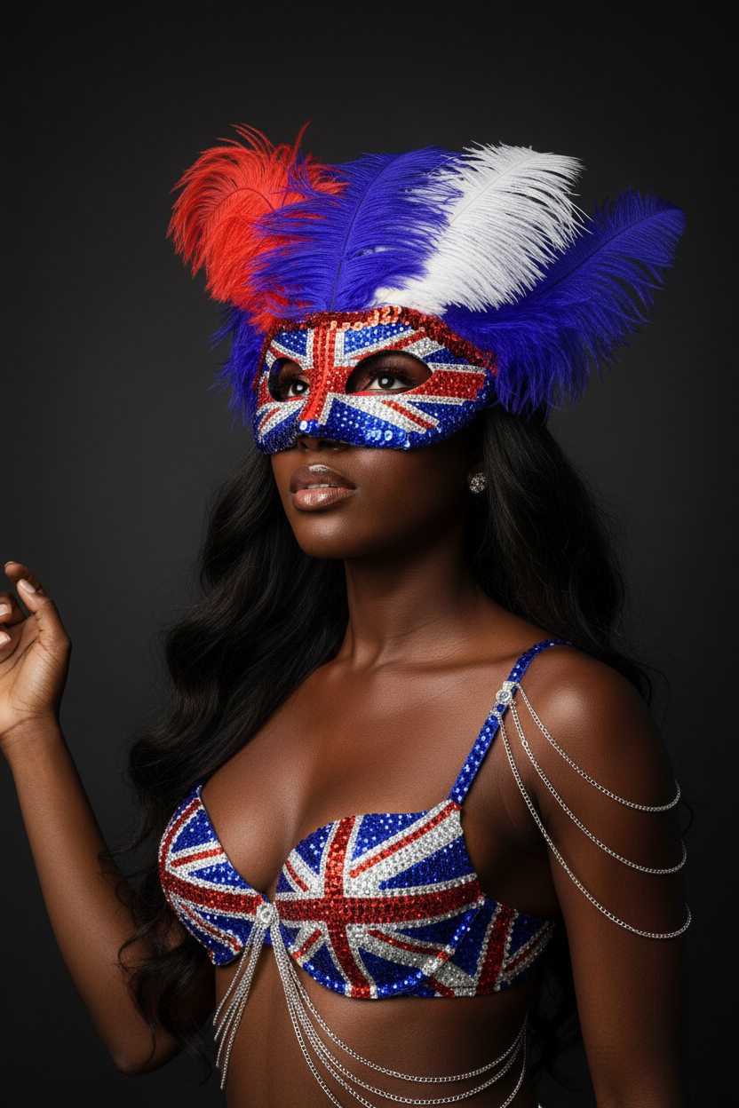 Union Jack Feather Mask — Clean Hero Shot Silver Chains