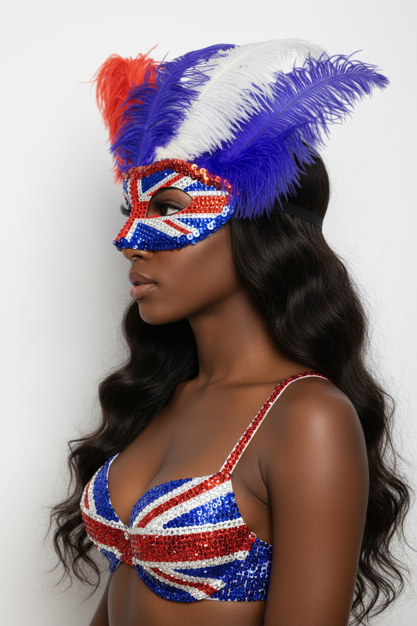 Union Jack Feather Mask — Side Profile