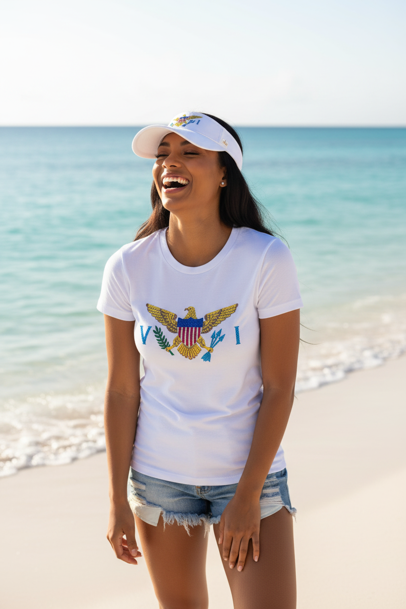 VI Rhinestone Tee Fun Beach Pose