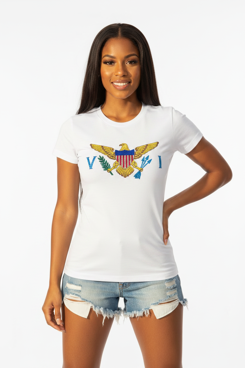 VI Rhinestone Tee in White