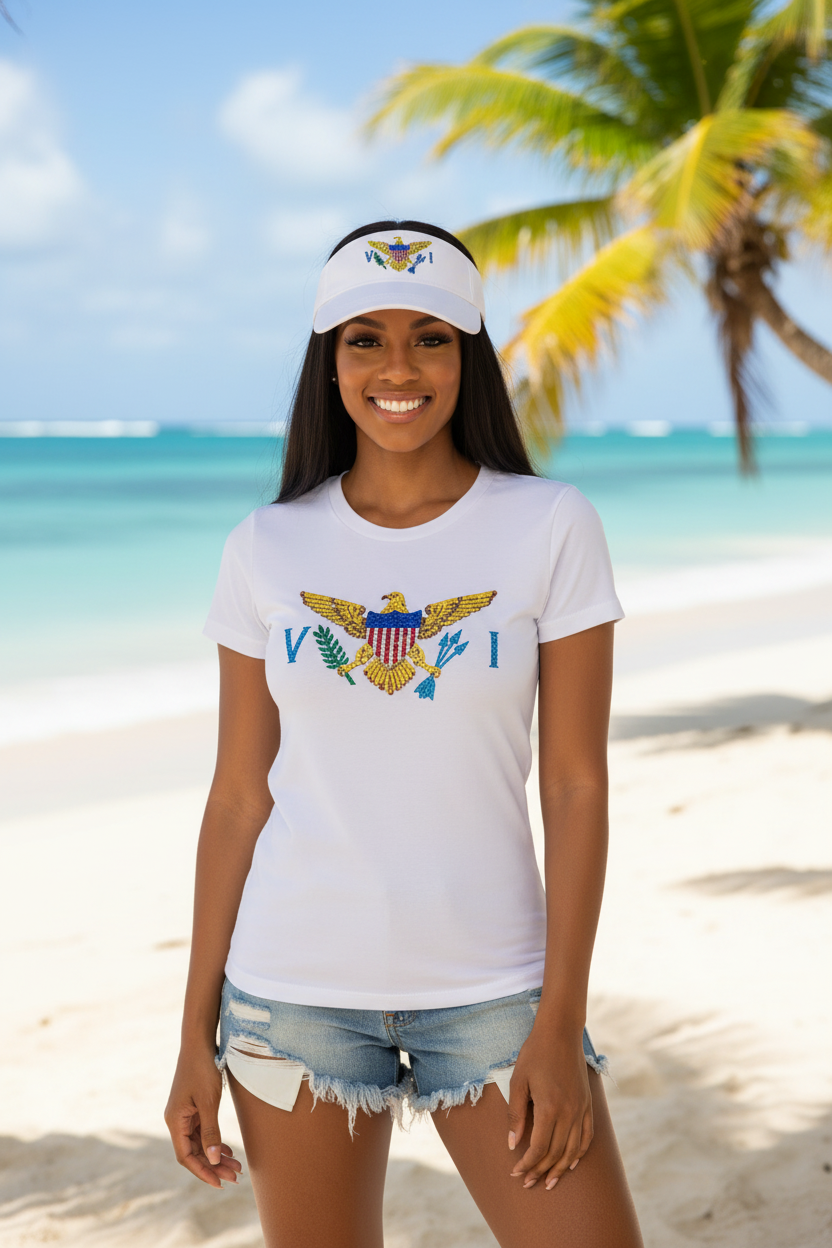 VI Rhinestone Tee with Matching USVI Visor