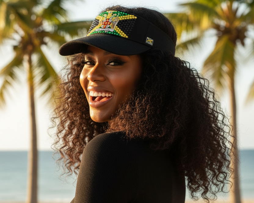 Vibrant Jamaican Flag Visor Pose