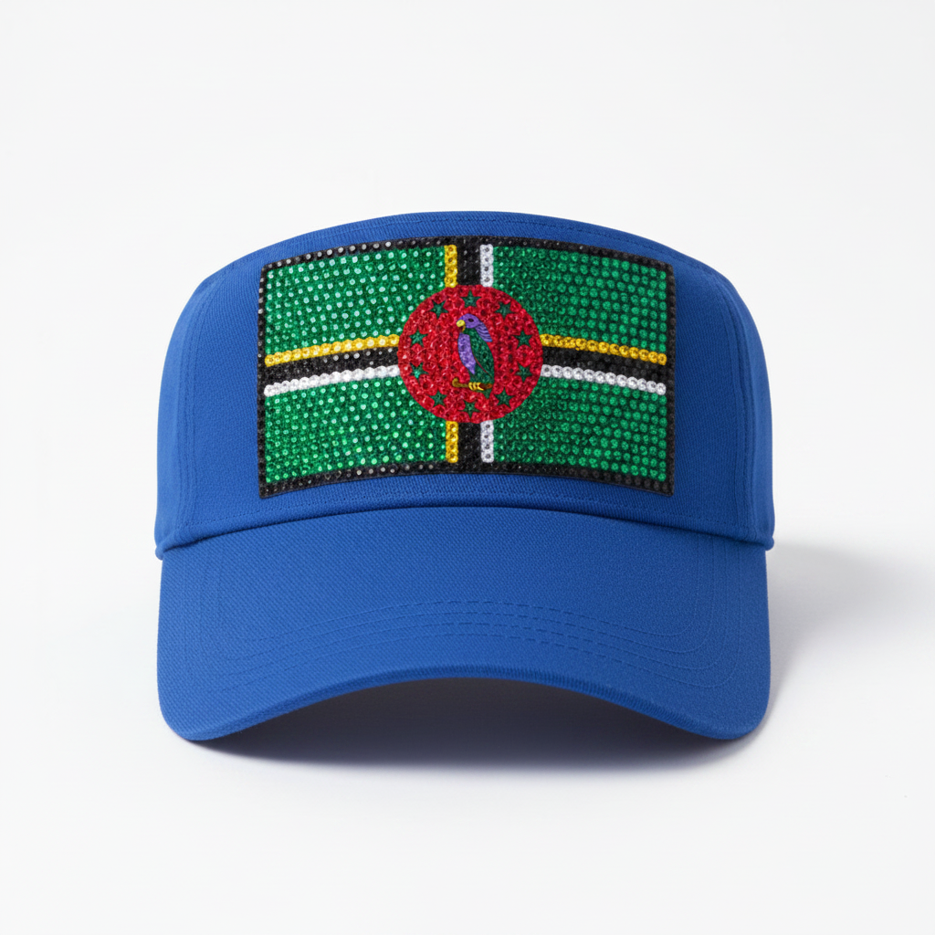 Dominica Flag Crystal Rhinestone Visor