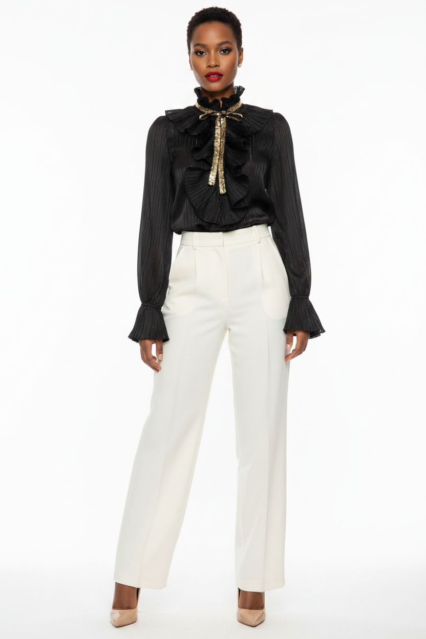 Wide Leg White Trousers Look